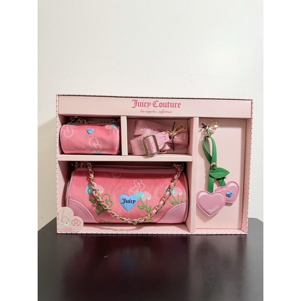 NWT Juicy Couture Heritage Cherry Barrel Bag Set - Limited Edition Pink Lemonade